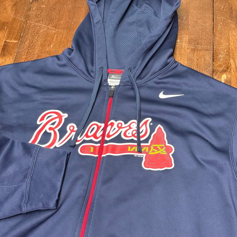 Nike Atlanta Braves Full Zip Hoodie Mens XXL Navy Blue Therma-FIT 28954X-BV1